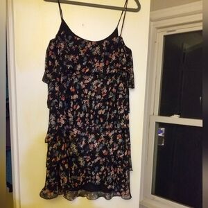 Black & Floral Midi Ruffle Layered Dress